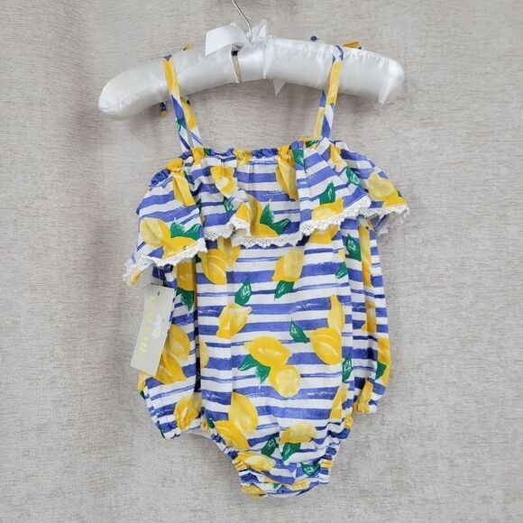 Dylan & Abby Blue Stripes Yellow Lemon Bubble Romer Cotton Girls 18mo NEW - Picture 5 of 12